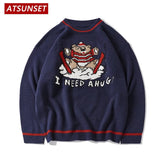 Cartoon Bear Doll Embroidery Sweater Harajuku Retro Style Knitted Sweater Autumn And Winter Cotton Pullover