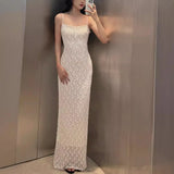 Styled Dress Woman Elegant Translucent Lace Sling Dress