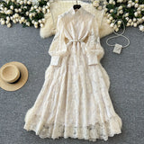 2025 New High-End Heavy Industry Mesh Embroidery To Collect Thin French Elegant Lantern Sleeve