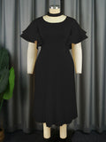 Casual Comfort Hollow Collar Folding Skirt Elegant Style Level Feel Horn Sleeve Dress Dress