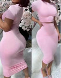 Toloer Round Neck Short Sleeve Show Waist Sexy T-Shirt Wrapped Buttock Skirt