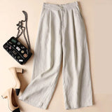 New Wide-Legged Trousers Women's Summer Nine-Point Trousers Straight Slacks Loose Large Cotton Trousers Women's Casual