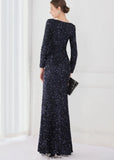 Winter Elegant Deep V Neck Long Sleeve Slit Cocktail Eevening
