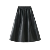 Leather Retro Style Skirt Long Half Skirt Female High-Waist A Skirt Temperament Umbrella Skirt