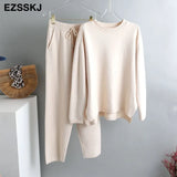 2 Pieces Set Women Knitted Tracksuit Turtleneck Sweater + Carrot Jogging Pants Pullover 2022 Sweater Set CHIC Knitted