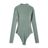 Solid Casual Bodycon Jumpsuit Women Knitted Long Sleeve Sexy Bodysuit 2021 Stand Collar Streetwear Ladies