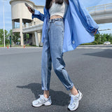 Toloer Jeans Women's Fall Women 2024 New High Waist Slim Versatile Loose Straight Dad Turnip Pants-Outfit
