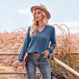 Toloer / Winter Fashion Women's Wear 2024 New Solid Color V-Neck Casual Slim Long Sleeve With Pocket Top-Outfit