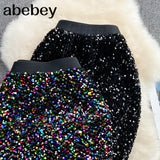 Autumn Women Sequins Bodycon Skirt Elegant High Stretchy Waist Pencil Faldas Female Club Party Saias New Fashion