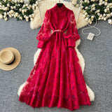 2025 New High-End Heavy Industry Mesh Embroidery To Collect Thin French Elegant Lantern Sleeve