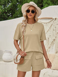 Toloer Hot Selling Women's Wear 2024 Casual Wind Loose Round Collar Solid Color Short-Sleeved Top Shorts Suit-Outfit