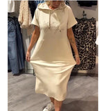 New Casual Solid-Colored Short-Sleeved Pocket Hooded Dress Women's