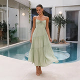 For Women's Clothing New 2026 Splicing Slings Long-Carbed Strap Large Swing Dress With