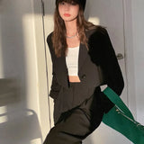 Autumn Blazer Sets Women Two Piece Outfits Long Sleeve Short Coat Crop Jacket and Long Suit Pants 2 Pieces Ensemble
