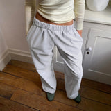 Women Casual cleanfit Striped Pants Elastic Low Waist Solid Color Loose Aesthetic Transparent Trousers with Pockets-Outfit