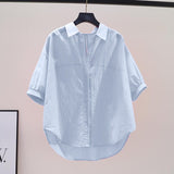 Shirt Women's Short Sleeves 2025 Summer New Korean Version Of The Collar Loose Thin Lazy Style Design Blouse