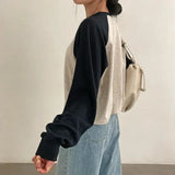 Raglan Contrast Color Long Sleeve Tee-Outfit