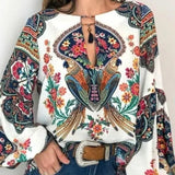 Print Ruffle Blouse Shirt Autumn Winter Long Sleeve Elegant Office Lady V-Neck Button Tops Blusa Women Shirts Casual