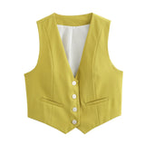 Women's Retro Solid Color Candy Color V-Neck Short Suit Vest / Horse Clip