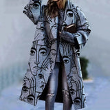 Autumn Winter Women Buttons Jacket Coat Fashion Vintage Print Turn-Down Collar Women Long Sleeve Jacket Outerwear