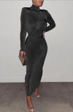 Winter Elegant High Neck Long Sleeve Long Maxi