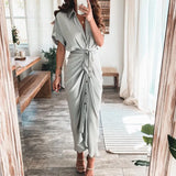 Toloer Women's Autumn New Short Sleeve Temperament Commuter High Waist Print Long