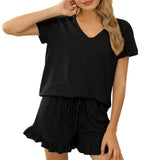 And Summer 2025 New Women's Pure Color V-Neck Shorts Irregular Shorts Sports Casual Home Two