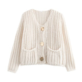 New autumn and winter 2024 women street fashion thick needle short cardigan coat-Outfit