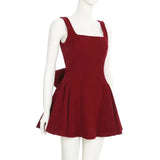 Red Velvet Open Back Bow Mini Dress-Outfit