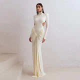 New Women's Long-Sleeved Folded Splicing Thin Dress Dress