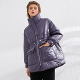 Aachoae Women Solid Thick Warm Lightweight Down Jacket Winter 2021 Long Sleeve Coat With Pockets Female Chic Duck Down