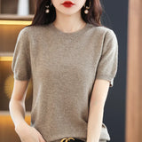 Toloer Spring Knit Sweater Women's T-Shirt Sweater Women's Short Sleeve V Collar Women Bottom Sweater Woolen Sweater Batch Hair-Outfit
