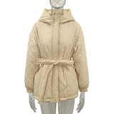 CP Casual Loose Arygle Hooded Parkas Women Fashion Solid Thick Short Coats Women Elegant Tie Belt Cotton Jackets Female