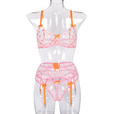 Style Sexy Underwear Sexy Lady Three-Point Type Gauze Love Perspective Three-Piece Suit-Outfit