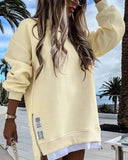 Solid Hoodie Women's Fashion Long Sleeve Round Neck Loose Hoodie Sweatshirt Pullover Casual Coat Long