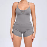 Toloer Hollow Out Beauty Back Side Draw Rope Yoga Jumpsuit Female Dance Fitness Tight Sports Jumpsuit-Outfit