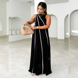 Women's Fashion Pure Color Splicing Stripe Simple Sleeveless Loose Dress