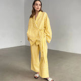 Toloer Women's Fall 2023 New Striped Long Sleeves, High Waisted Trousers Fashion Casual Suit-Outfit