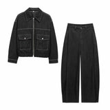 New Denim Effect Jacket Jacket 21968500 Folding Pants