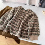 Jacquard Flower Round Neck Spring Sweater Cardigan Jacket 2024 New Autumn And Winter Vintage Loose Sweater-Outfit