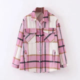 Loose Casual Wool Plaid Jacket Women Turn Down Collar Fashion Coat With Pockets Autumn Long Sleeve Ladies Jackets