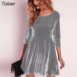 New Women Swing Hem Velvet Dress Autumn Ladies Party Mini Dress Vestidos Velour Dress Long Sleeve Slim