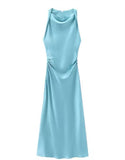 2025 New Fashion Round-Neck Sleeveless Black Silk-Sense Tidling Dress