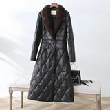 Pattern Slim Waist Parkas Women Fashion Furry Turn Down Collar Coats Women Elegant Long Thick Warm Cotton Jackets