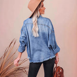 Shoulder-To-Shoulder Long-Sleeved Water Wash Old Collar Vintage Denim Shirt For