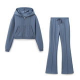 Women's Casual Sports Suit Spring Big Pocket Hooded Long Sleeve Zipper Repair Short-Sized Tidaught Rope