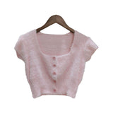 Of Sting Velvet Autumn Temperament High Waist Exposed Umbilled Short-Sleeved Sweater New Ocean Knitted Open Shirt Bottom