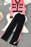 Winter Women Knitted Two Piece Sets Long Sleeve Knit Cardigan Sweater & Elastic Waist Wide Leg Pants Female Sweater