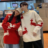 2022 autumn winter Long sleeve Keep warm sweaters men Korean O-neck elk Christmas couple pullover black red sweater