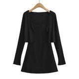 Trend Women's Fungus Edge Cardigan Short Style Long-Sleeved Coat Suspender Body-Stylish Dress Two-Piece Suit-Outfit